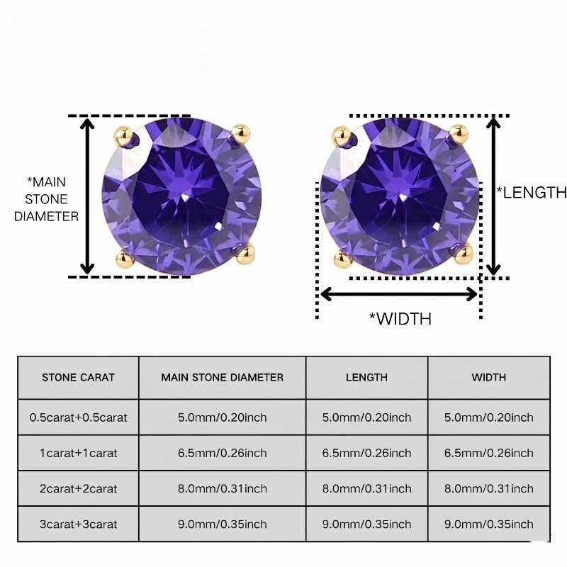 Women's Purple Zirconia Golden 925 Silver Earrings, Classic Design